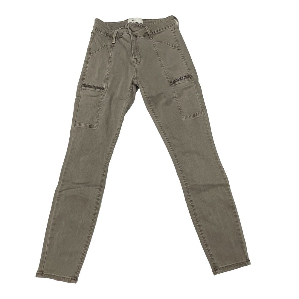 Pistola Jeans Hunter Stretchy Skinny Moto Ankle Zip Pockets Brown Women's Sz. 26